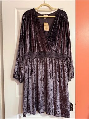 Romantic Gypsy Velour Long Sleeve Dress - Purple 3X